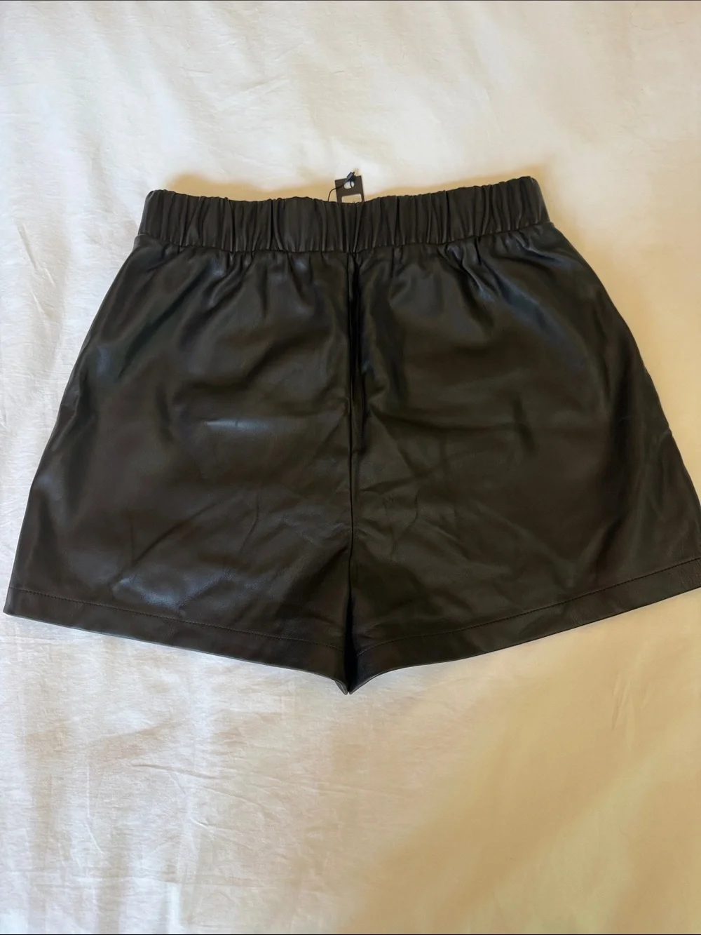 Steve Madden Black Faux-Leather High-Waist Elastic Shorts